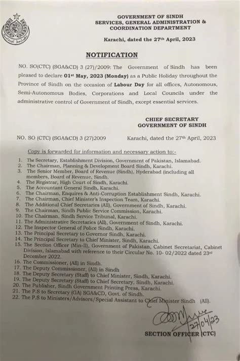 Sindh Govt Declares Public Holiday On May 1