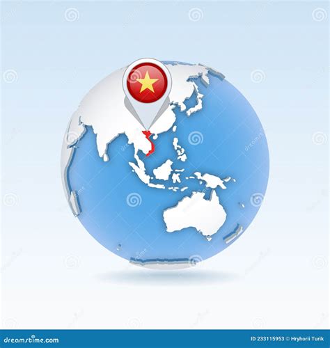 Vietnam Map Located On A World Map With Flag And Map Pointer Or Pin ...