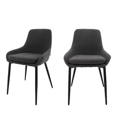 Lot de 2 chaises en tissu bouclette et métal gris foncé Tenzo Mr