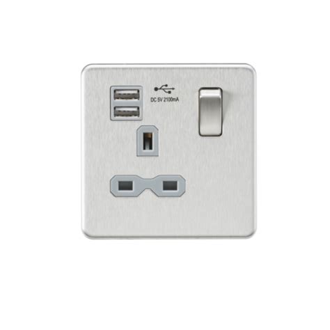 Knightsbridge Screwless 1G Switched Socket With Dual USB Charger 2 4A