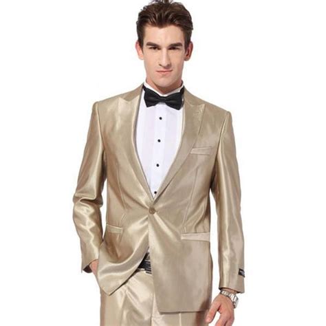 Handsome 2016 Gold Tuxedo Jacket Wedding Suit For Men Groom Tuxedos