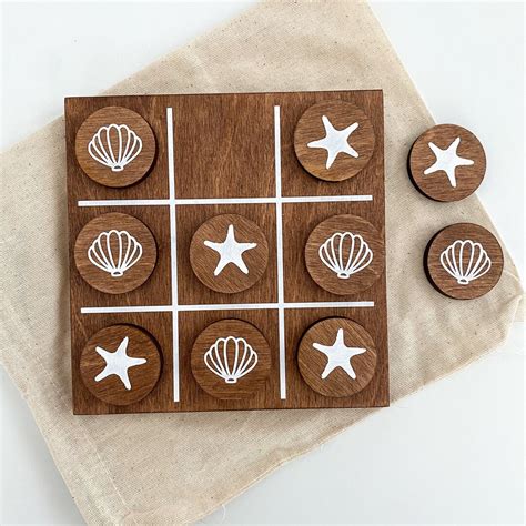 Coastal Tic Tac Toe Game Includes Wooden Board 10 Wooden Game Pieces