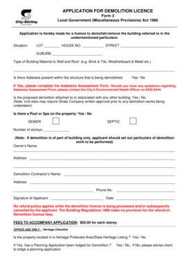 Fillable Online Survey Stirling Wa Gov APPLICATION FOR DEMOLITION