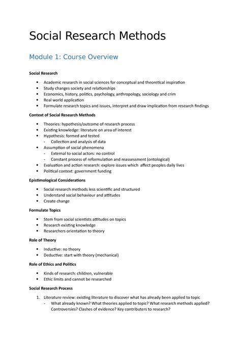 Social Research Methods Exam Notes Social Research Methods Module 1