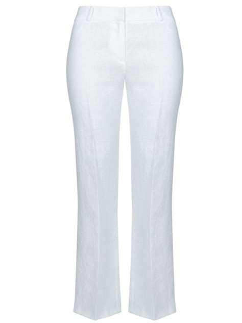 Marks And Spencer Mand5 White Pure Linen Straight Leg Trousers Size 12 To 18