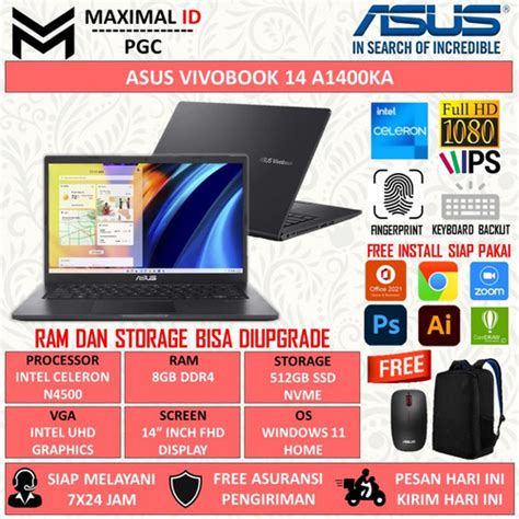 Jual Laptop Asus Vivobook A Ka Intel N Ram Gb Gb Ssd Fhd