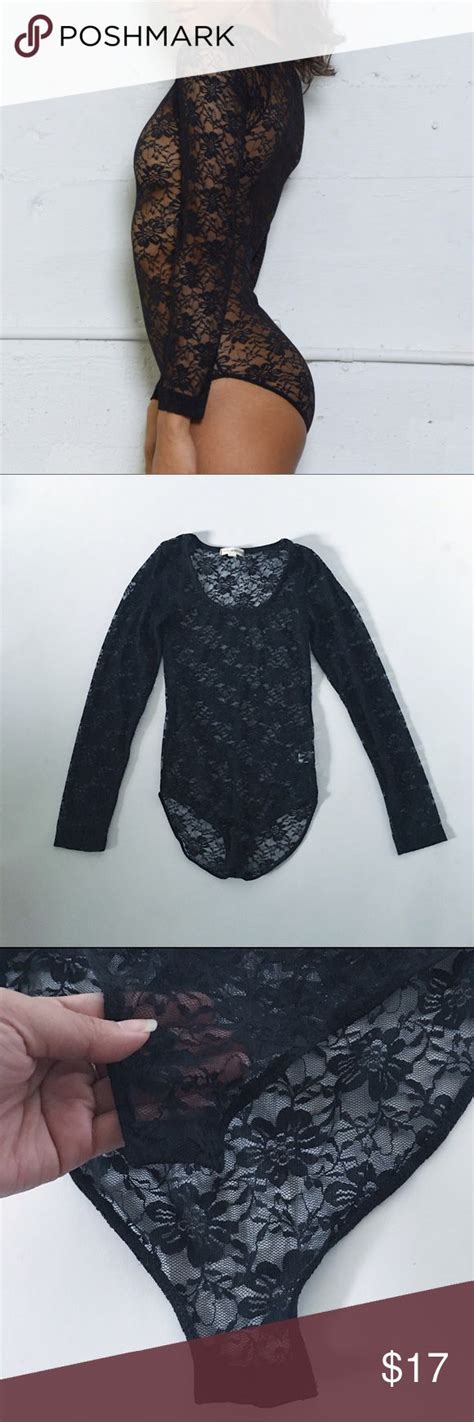 Sexy Black Lace Leotard Long Sleeve Body Suit