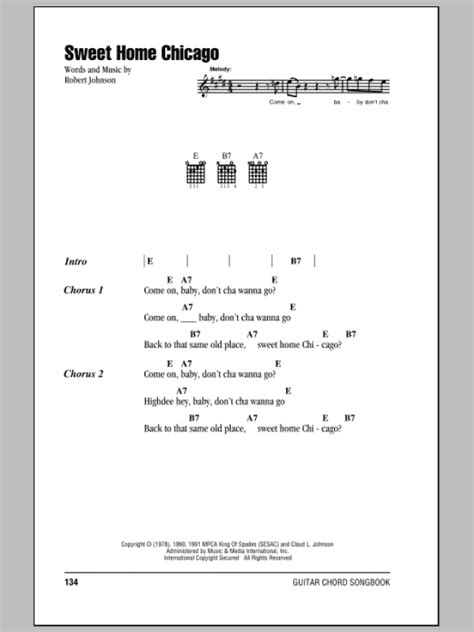 Sweet Home Chicago Guitar Chords Lyrics Print Sheet Music Now