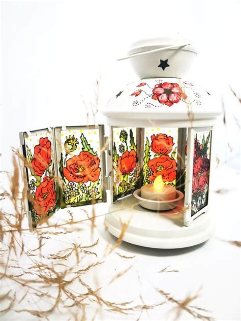 Red Poppy Flowers Lantern Metal Lamp Tealight Candle Holder Etsy In 2024 Metal Lamp