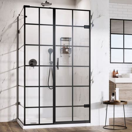 Roman Liberty Mm Black Grid Mm Right Hand Alcove Hinged Door