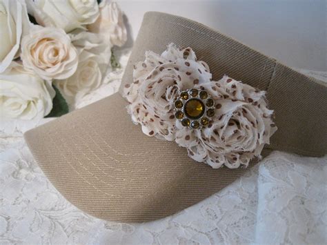 Golf Sun Visor Super Cute Khaki With Matching Polka Dot Etsy Brown Polka Dots Rhinestone