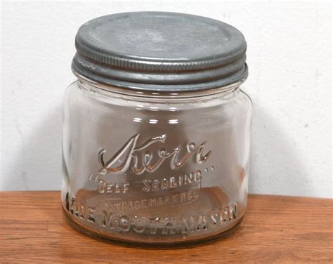 Vintage 1930 S Kerr Self Sealing Wide Mouth Mason Jar Clear Glass Round