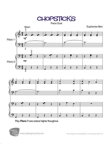 3+ Chords for Chopsticks Piano Sheet Music [Beginner Piano Sheet Music ...