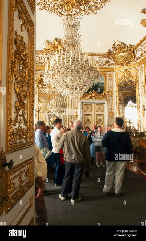 Tourists inside castle, Herrenchiemsee Castle, Bavaria, Germany Stock ...