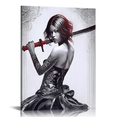 JEUXUS Vintage Art Poster Japanese Tattoo Female Samurai Poster Wall