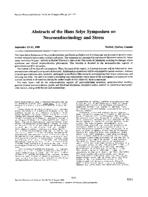 Pdf Abstracts Of The Hans Selye Symposium On Neuroendocrinology And