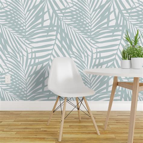 Pre Pasted Wallpaper Ft Wide Pastel Blue Palm Fronds Tropical Beach