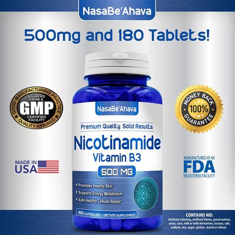 Nasabeahava Nicotinamide 500mg 180 Veggie Capsules Vitamin B3 Nad Booster To Support Nad