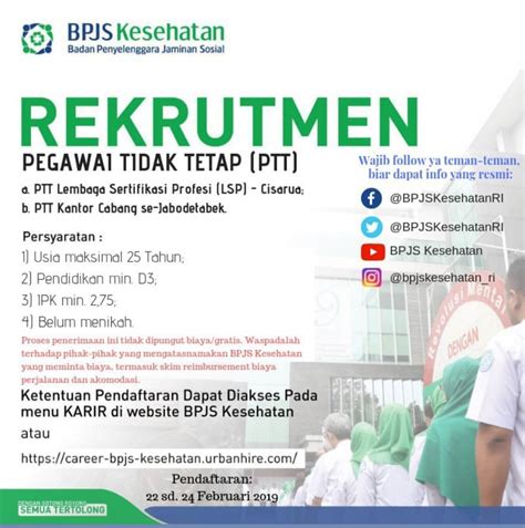 Rekrutmen PTT BPJS Kesehatan Terbaru Tahun 2019 Lowongan Kerja BUMN