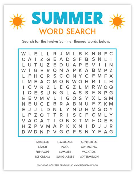 Summer Free Printable Word Searches