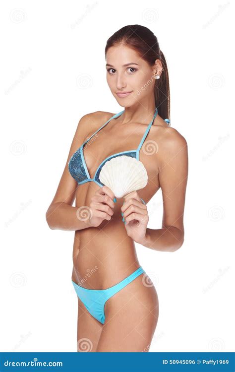 Slim Tanned Woman In Blue Bikini Stock Photo Image Of Model