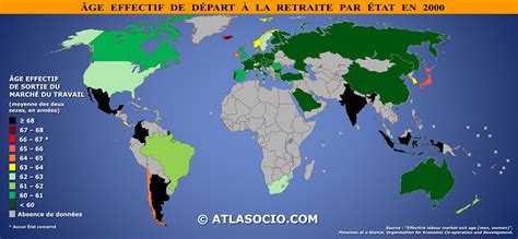 Carte du monde âge effectif de départ à la retraite Atlasocio