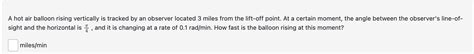 Solved A Hot Air Balloon Rising Vertically Is Tracked By An Chegg