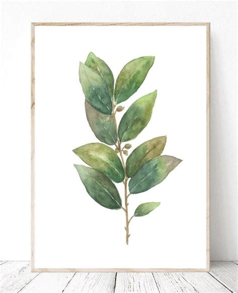 DigitalArtNadi Bay Leaves Watercolor Print PNG Printable Wall