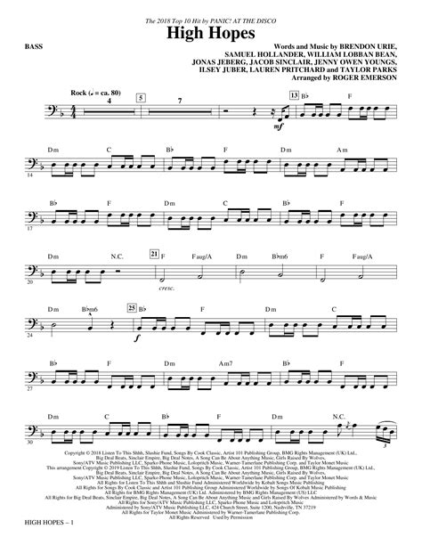 High Hopes Arr Roger Emerson Bass By Panic At The Disco Sheet Music For Choir Instrumental