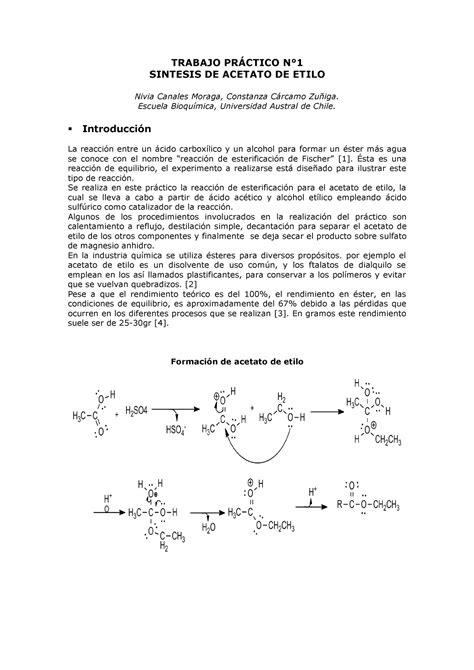 Informe N Sintesis Acetato De Etilo Compress Trabajo Pr Ctico N