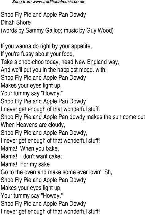 Top Songs 1946 Music Charts Lyrics For Shoo Fly Pie And Apple Pan Dowdy