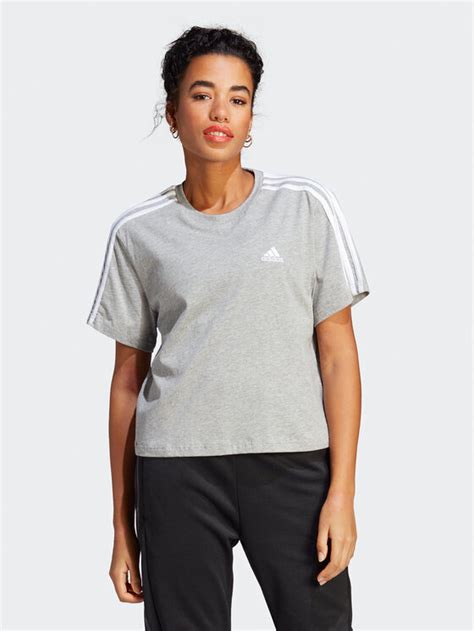 Adidas T Shirt Essentials 3 Stripes Single Jersey Crop Top HR4916 Gris