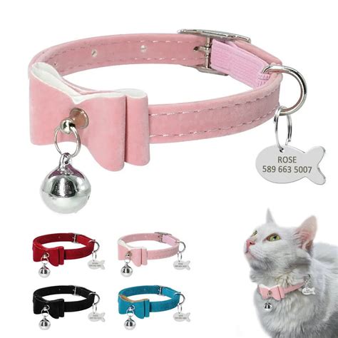 Cat Collar With Bell Personalized Kitten Puppy ID Tag Bowknot Collar ...