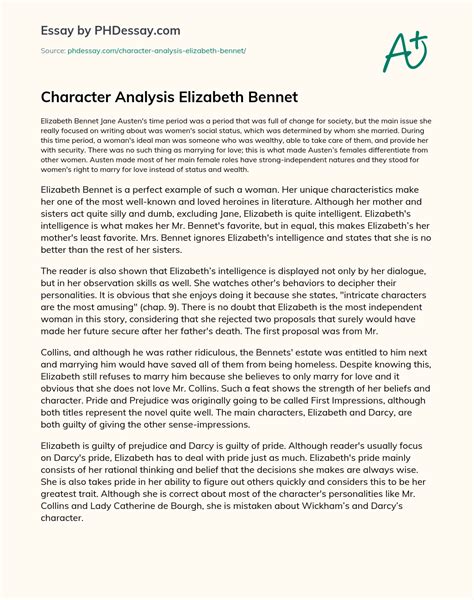 Character Analysis Elizabeth Bennet Essay Example (500 Words) - PHDessay.com