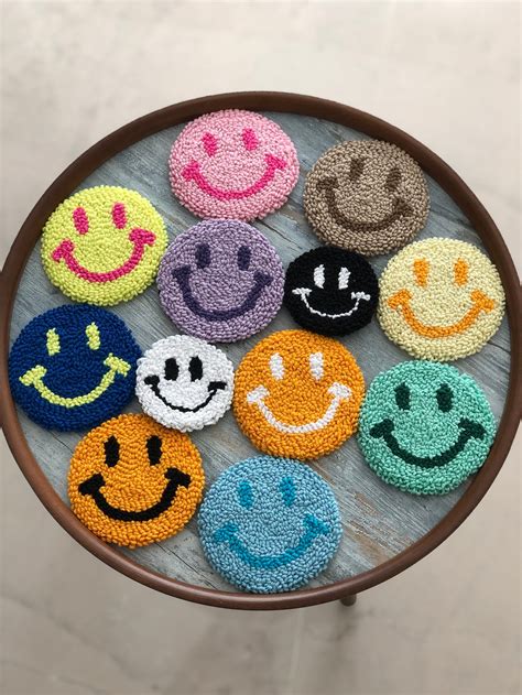 Smiley Face Punch Needle Coasters Smiley Face Coasters Etsy