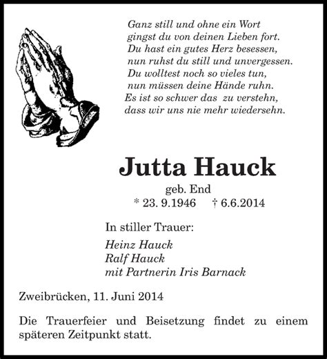 Traueranzeigen Von Jutta Hauck Saarbruecker Zeitung Trauer De