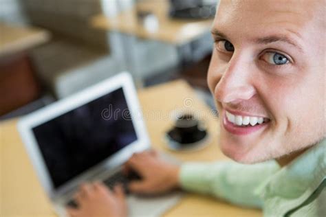 Portrait Of Happy Man Using Laptop Stock Image Image Of Clothing