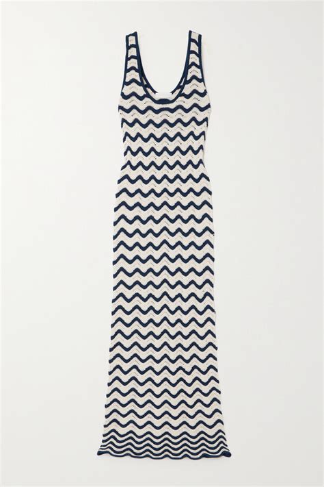 Zimmermann Junie Striped Pointelle Knit Linen Maxi Dress Navy Shopstyle