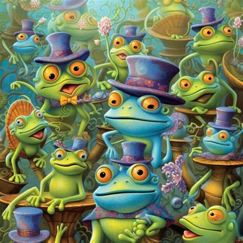 Premium Photo | Frogs in hats and top hats are sitting on a table generative ai