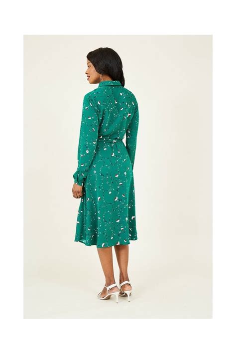 Yumi Ditsy Green Midi Shirt Dress