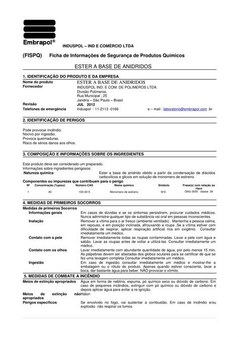 Pdf Fispq Ficha De Informa Es De Seguran A De Produtos Ind E