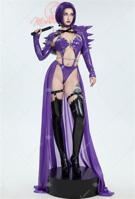 Women PM Derivative Sexy Lingerie Set Purple Cutout Bodysuit And Hooded Coat With Skirt And