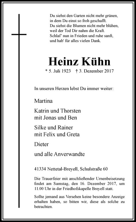 Alle Traueranzeigen für Heinz Kühn trauer rp online de