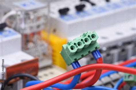 Electrical switchboard with cable and circuit breakers Stock Photo ...