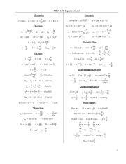 Formula Sheet Pdf Phys Equation Sheet Mechanics F Ma Constants