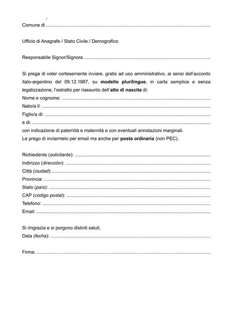 Modelo De Carta Para Pedir Partida De Nacimiento A Italia Pdf Porn