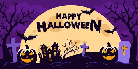 Halloween Background With Scary Pumpkins On Graveyard Landscape With