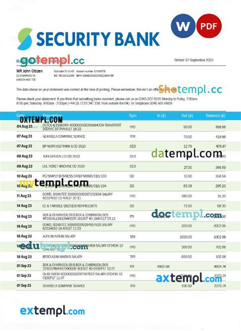 Security Bank Firm Account Statement Word And PDF Template Templ Cc