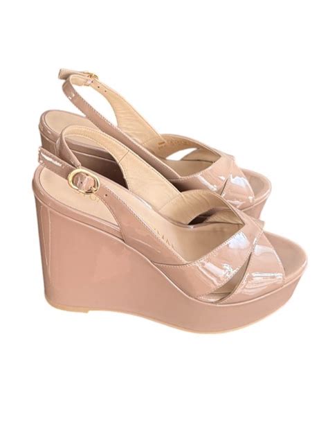 Stuart Weitzman Sandal Carmen Naked Shiny Leather CARMENWEDGESH