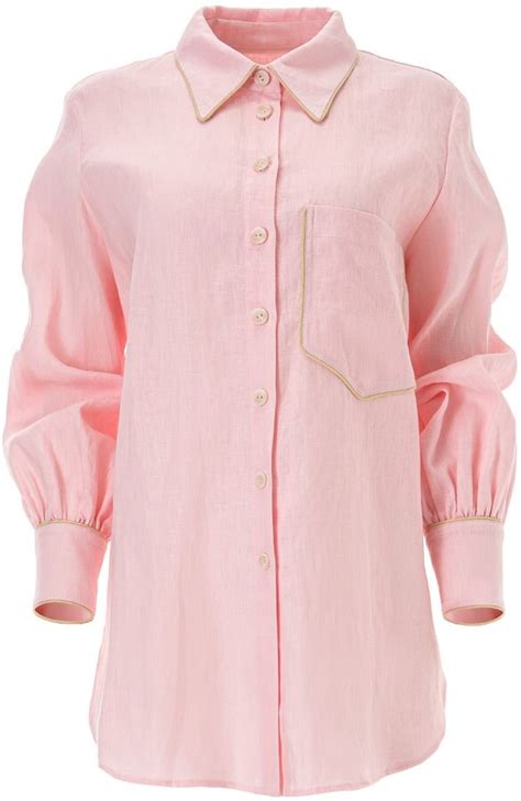 LITA COUTURE Oversized Linen Shirt In Baby Pink ShopStyle Tops